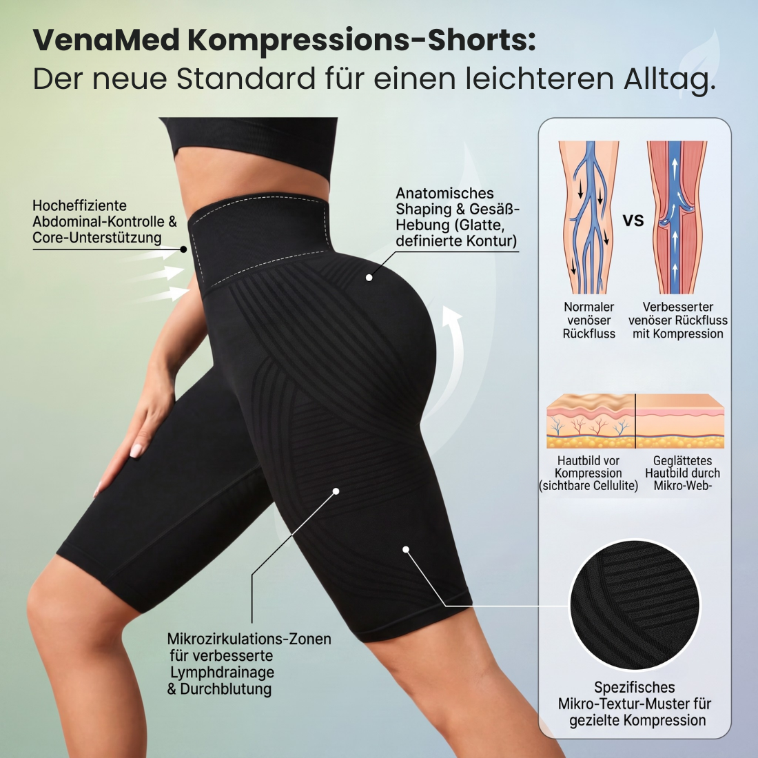 VenaMed Shorts - Kurze Kompressionsleggings I Erleichterung bei Venenbeschwerden & schweren Beinen